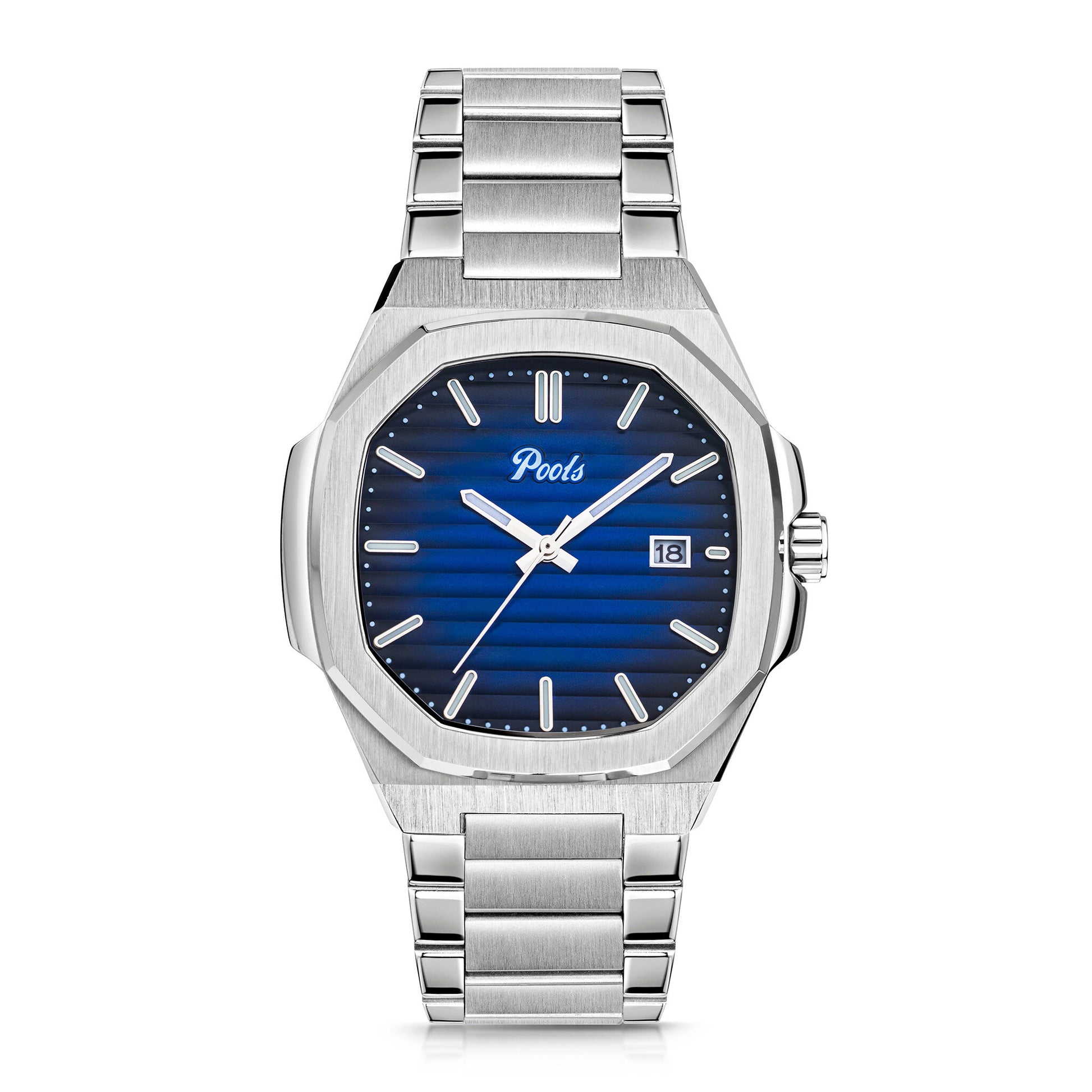 Pools CISANO Herrenuhr mit dunkelblauen Zifferblatt und Edelstahlarmband