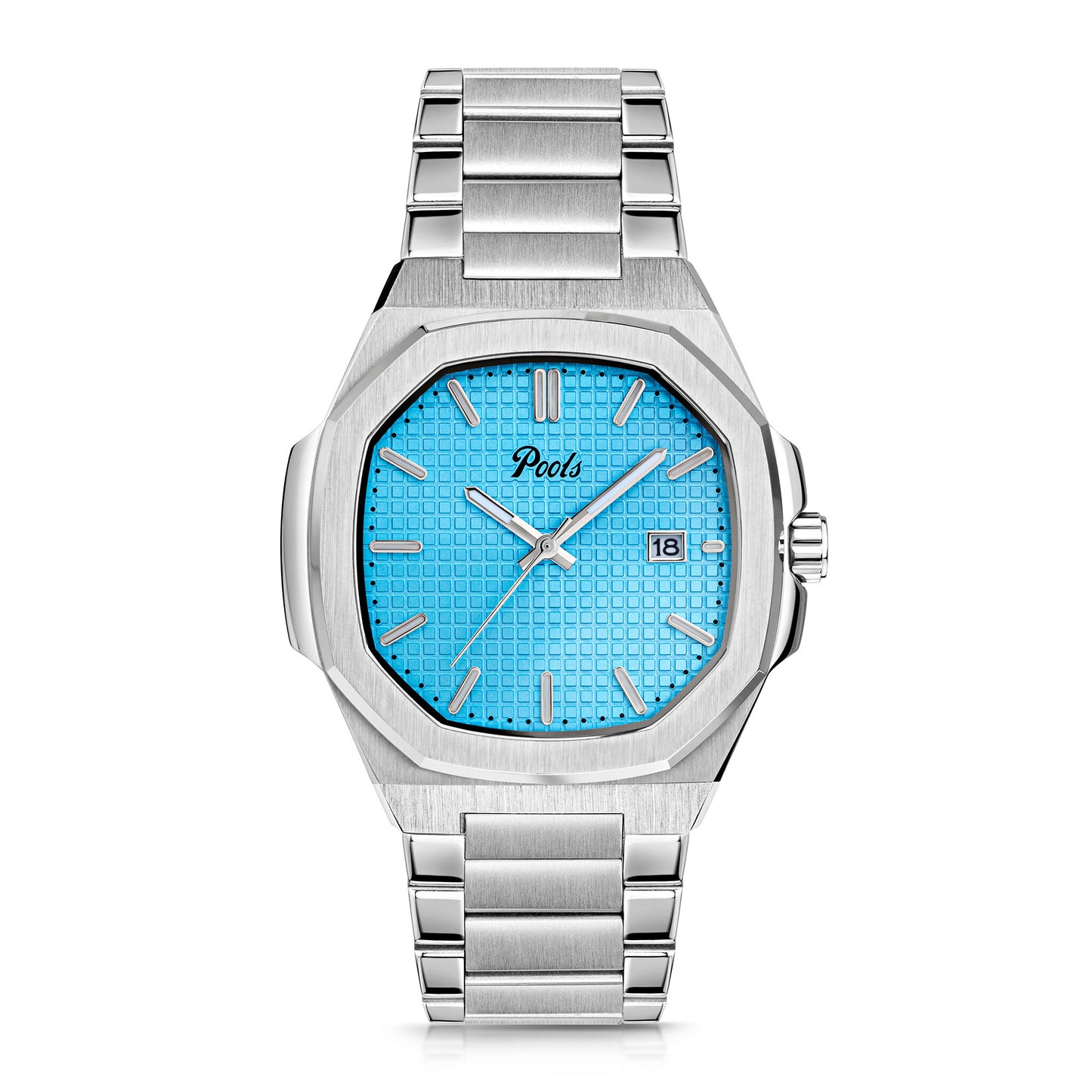 Pools CISANO Herrenuhr mit hellblauen Zifferblatt und Edelstahlarmband
